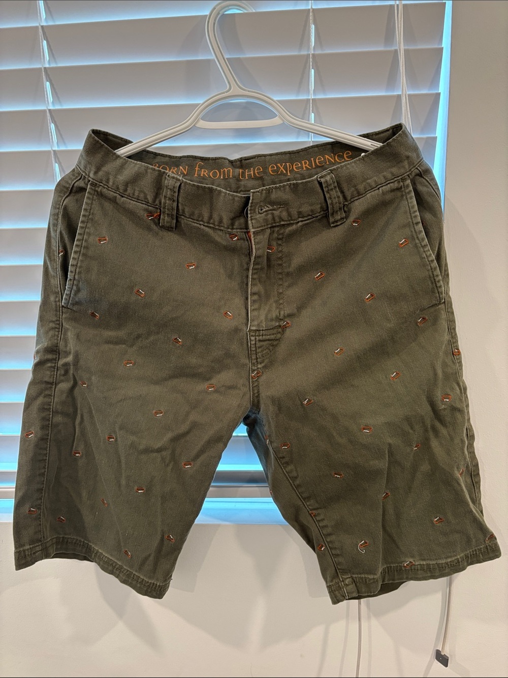 Men's Olive Green Embroidered Shorts